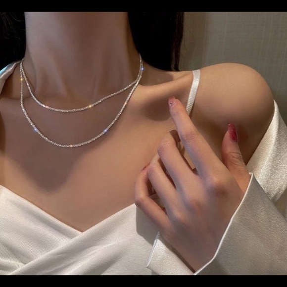 Silver necklace sparkling Italian womans sparkle beautiful classy elegant new - Picture 10 of 10